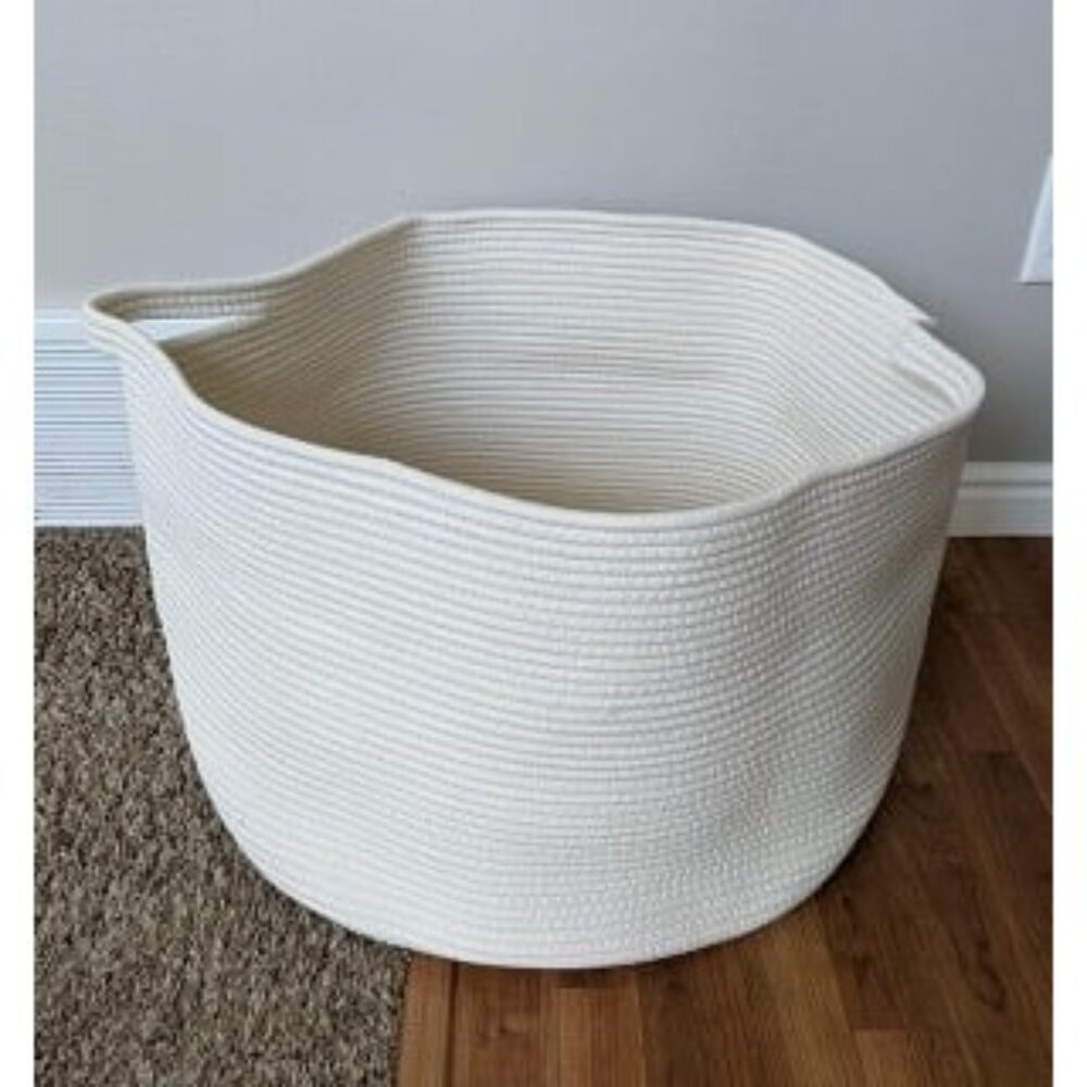 White Rope Storage Baskets, 22" X 22" X 14" Extra Large Blanket Basket Living